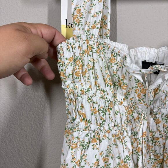 Kourt Size Small Hopely Mini Shift Dress White Green Floral Cotton Sleeveless - Picture 5 of 11